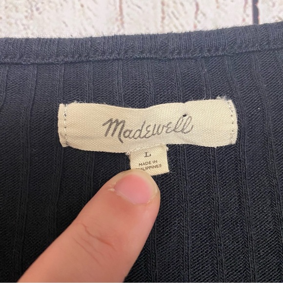Madewell Black Ribbed Wrap Blouse Shirt Large - Picture 5 of 10